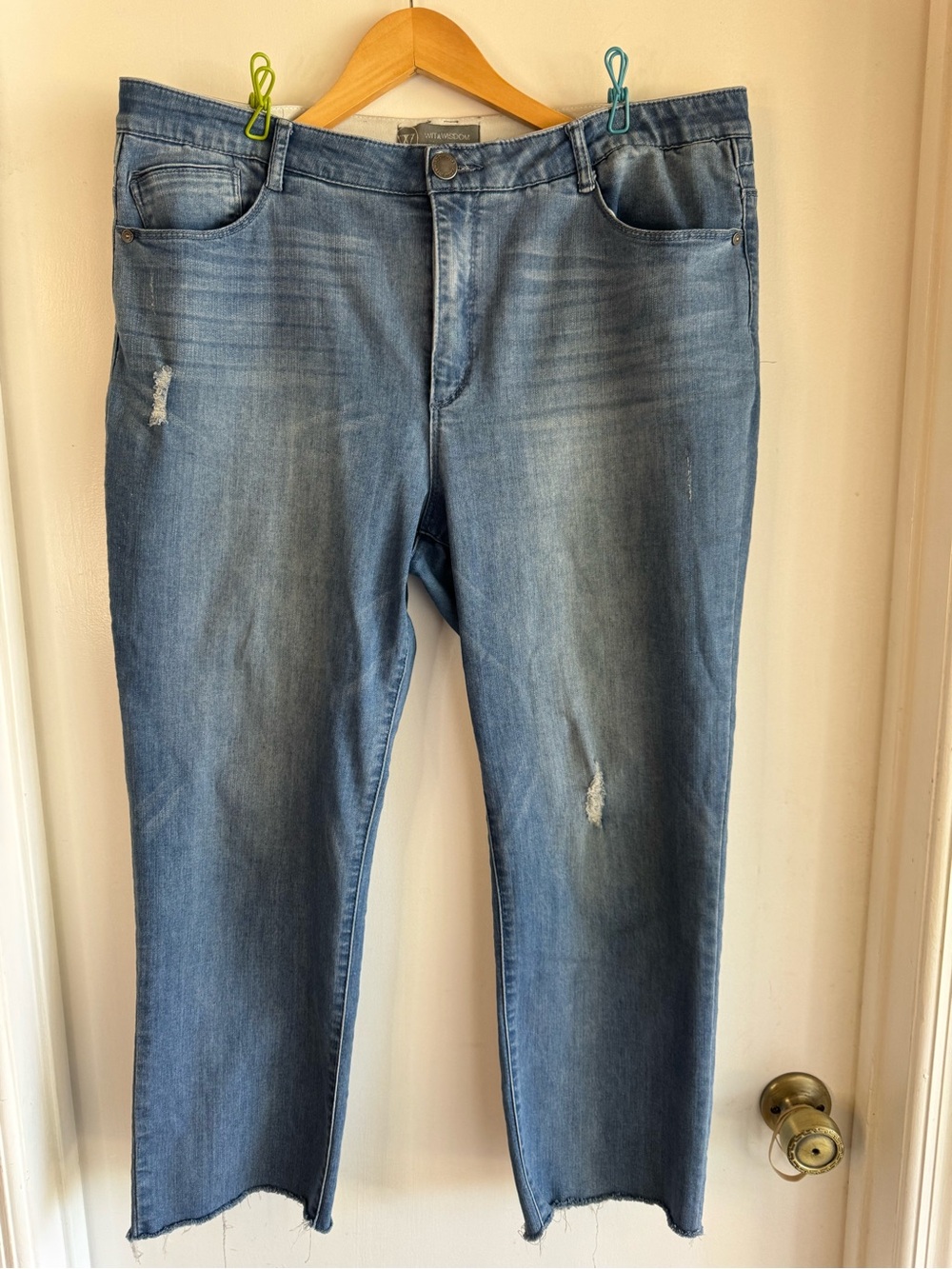 Wit & Wisdom distressed high rise, straight and cropped jeans